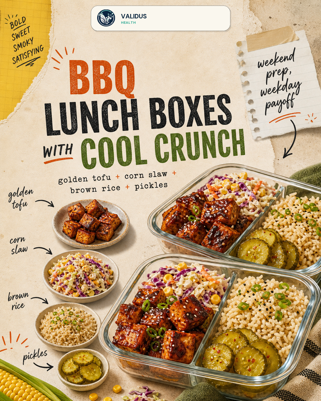 BBQ Tofu Corn Slaw Rice Boxes