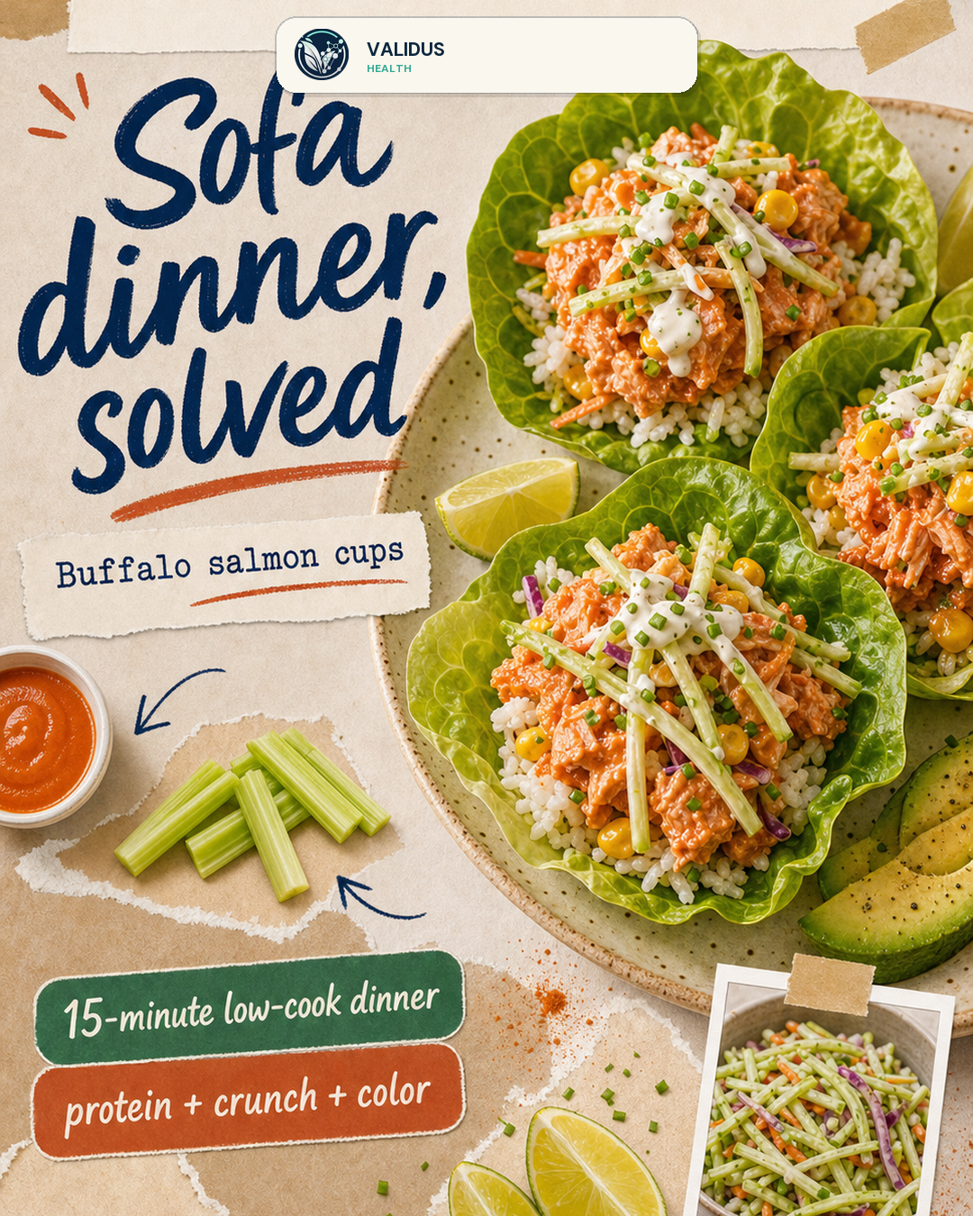 Buffalo Salmon Rice Lettuce Cups