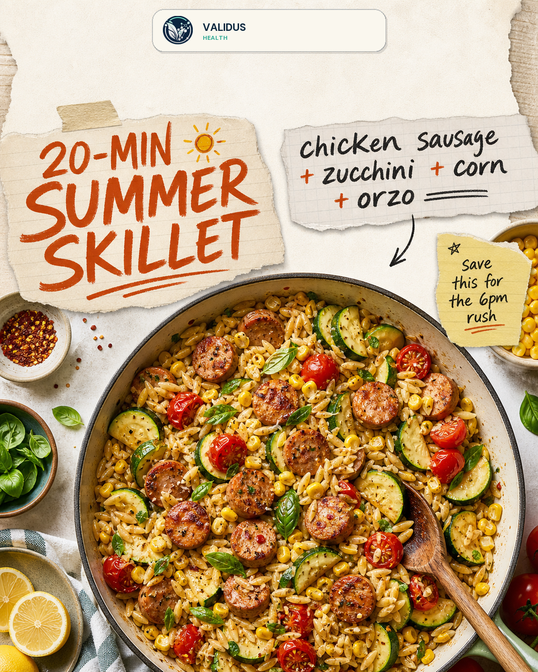 Chicken Sausage Zucchini Corn Orzo Skillet