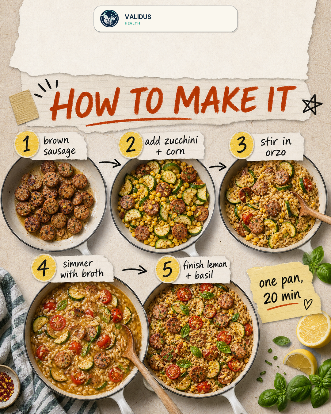 Chicken Sausage Zucchini Corn Orzo Skillet slide 3