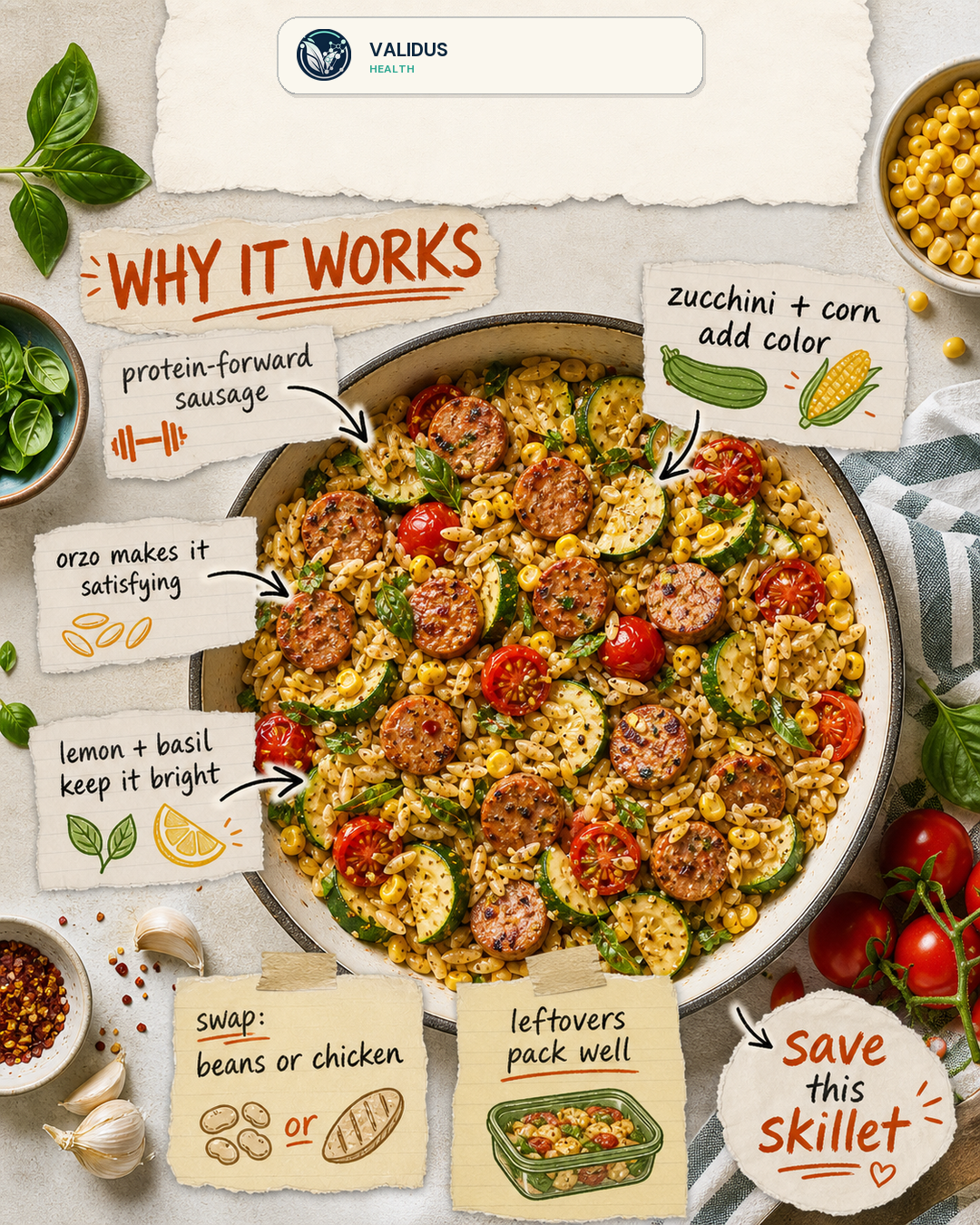 Chicken Sausage Zucchini Corn Orzo Skillet slide 4