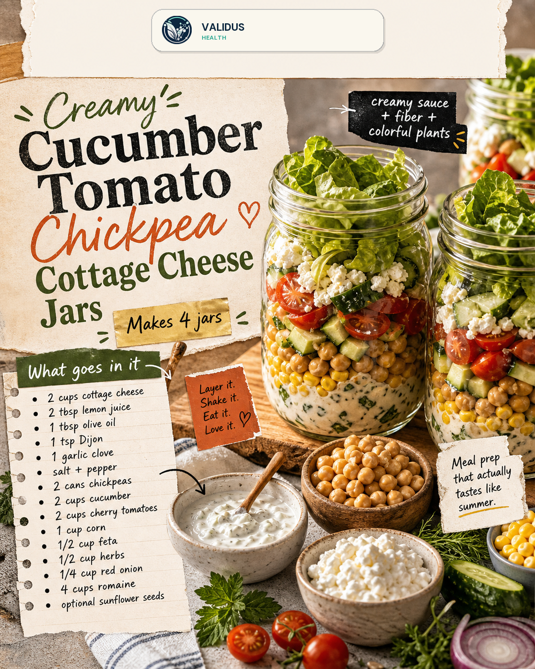 Creamy Cucumber Tomato Chickpea Cottage Cheese Jars slide 2
