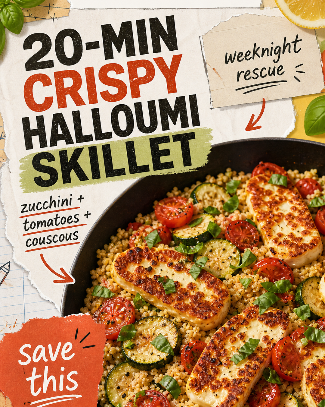 Crispy Halloumi Zucchini Couscous Skillet