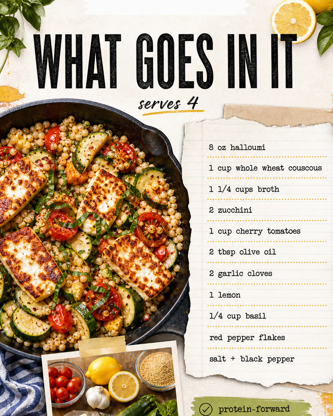 Crispy Halloumi Zucchini Couscous Skillet slide 2