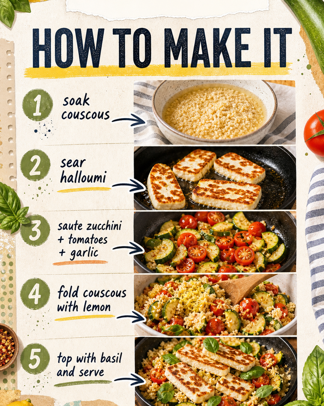 Crispy Halloumi Zucchini Couscous Skillet slide 3