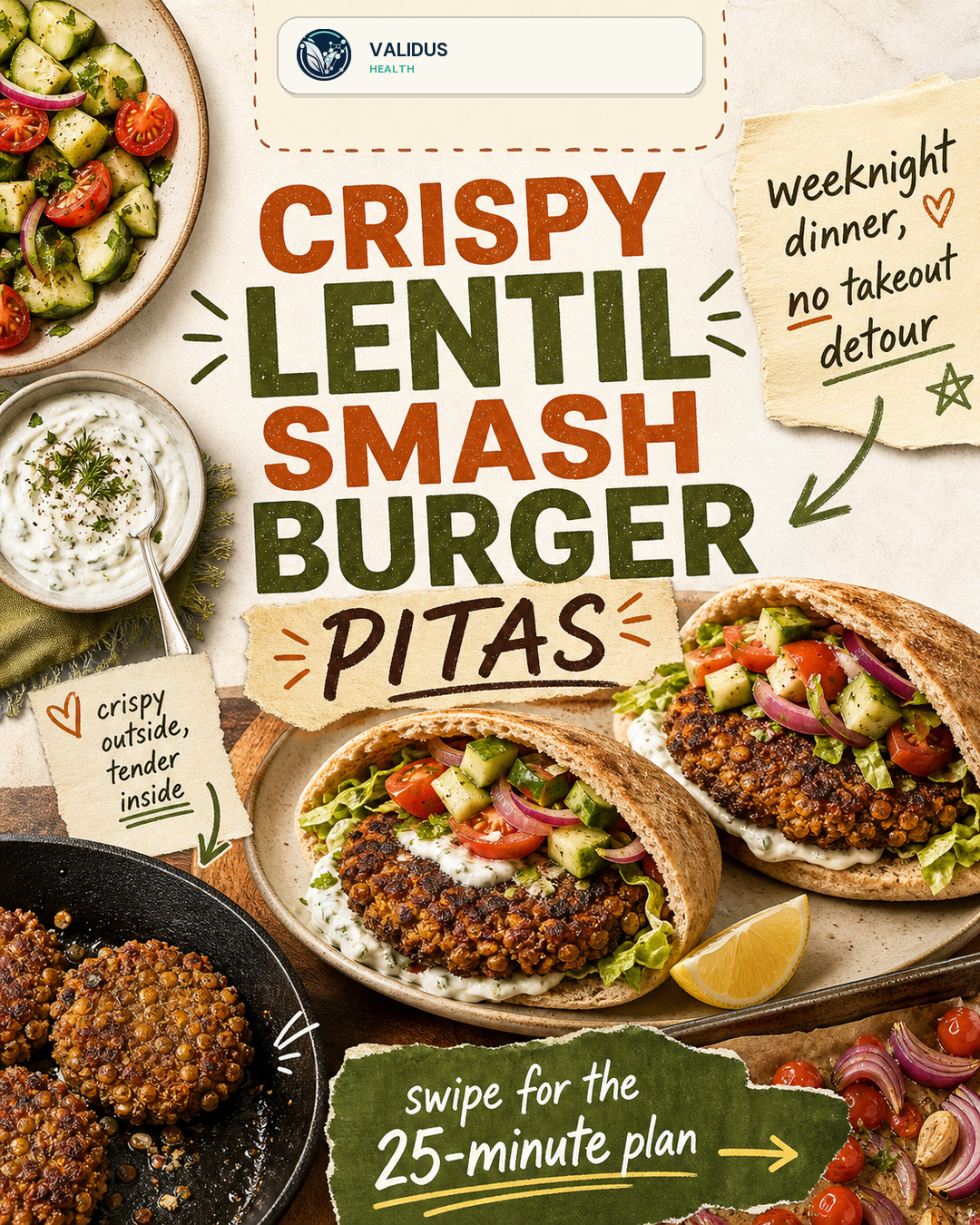 Crispy Lentil Smash Burger Pita Plates