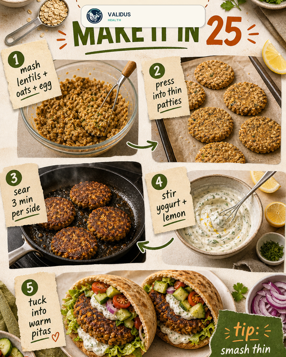 Crispy Lentil Smash Burger Pita Plates slide 3