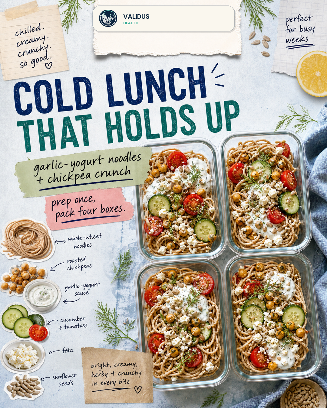 Garlic-Yogurt Noodle Chickpea Cucumber Boxes