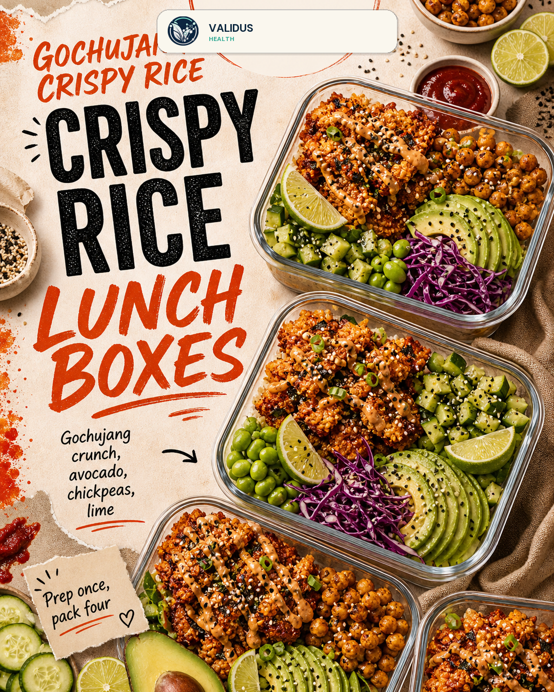 Gochujang Crispy Rice Avocado Chickpea Boxes