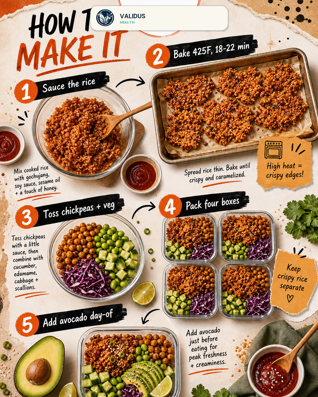 Gochujang Crispy Rice Avocado Chickpea Boxes slide 3