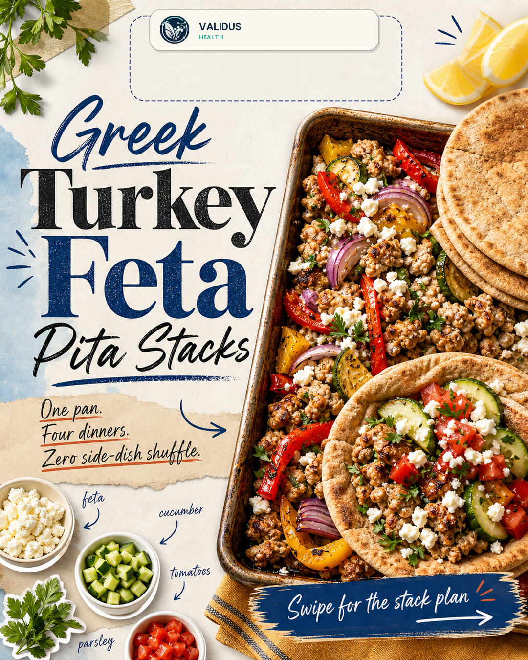 Greek Turkey Feta Sheet-Pan Pita Stacks