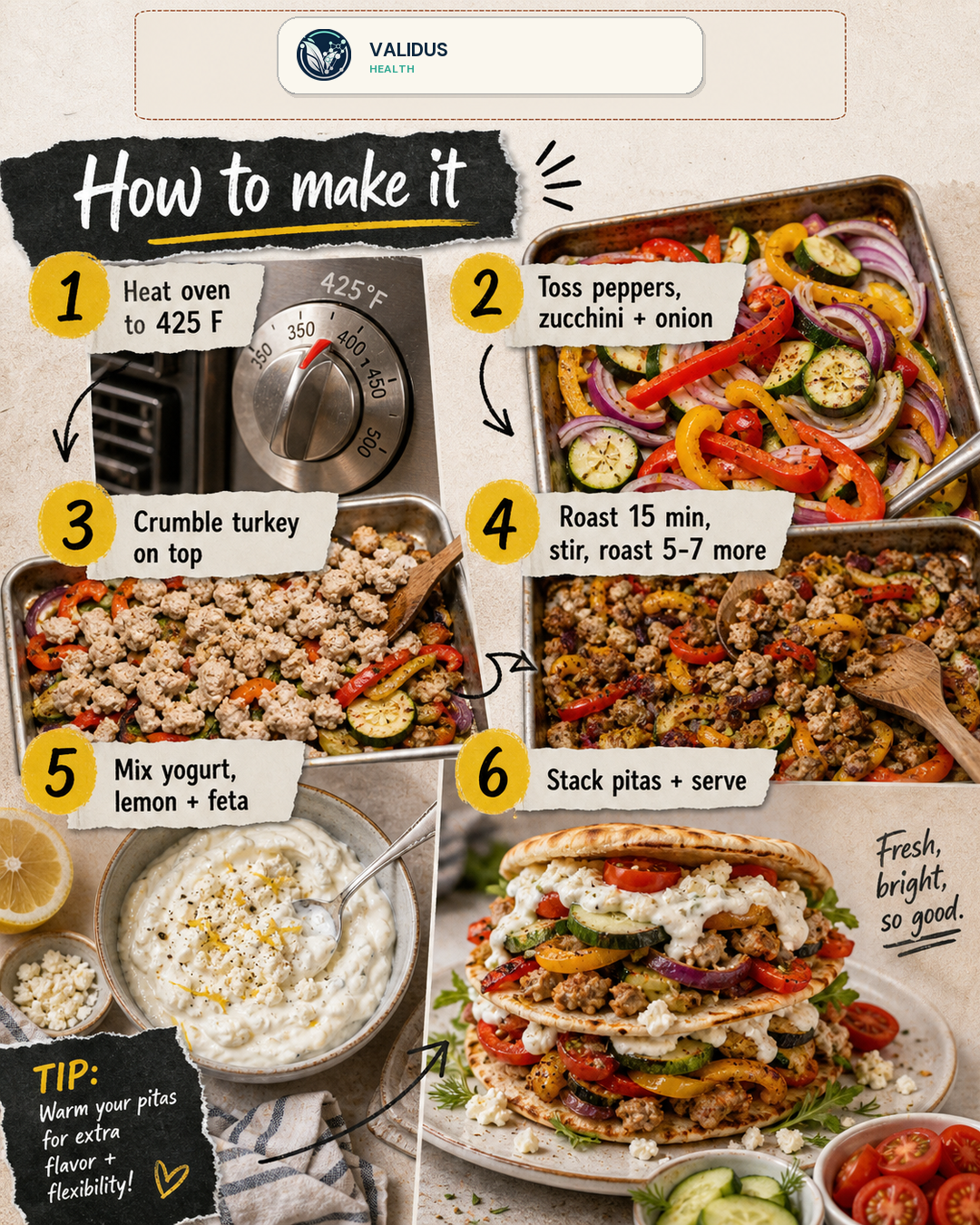 Greek Turkey Feta Sheet-Pan Pita Stacks slide 3