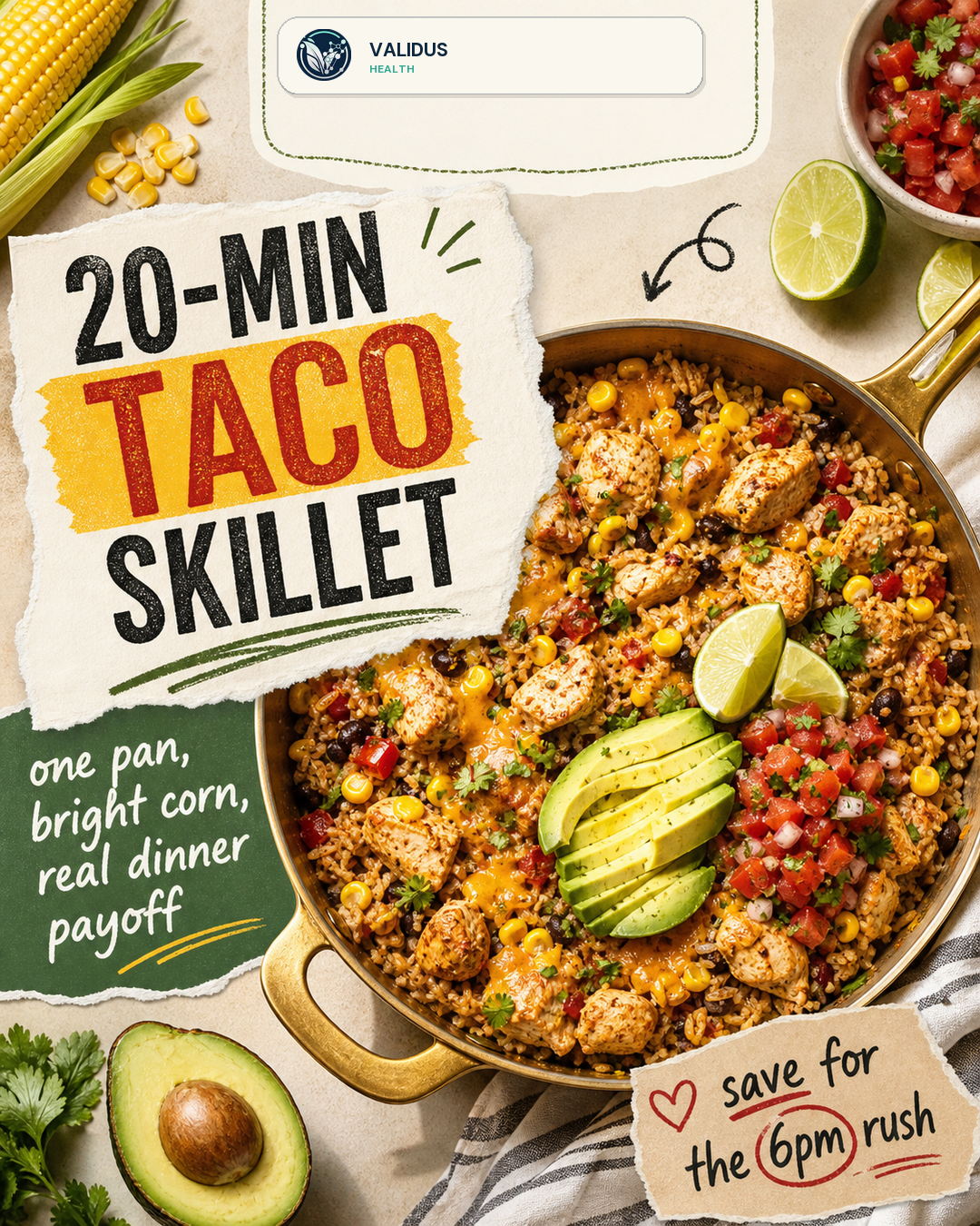 Lemon-Corn Chicken Taco Rice Skillet