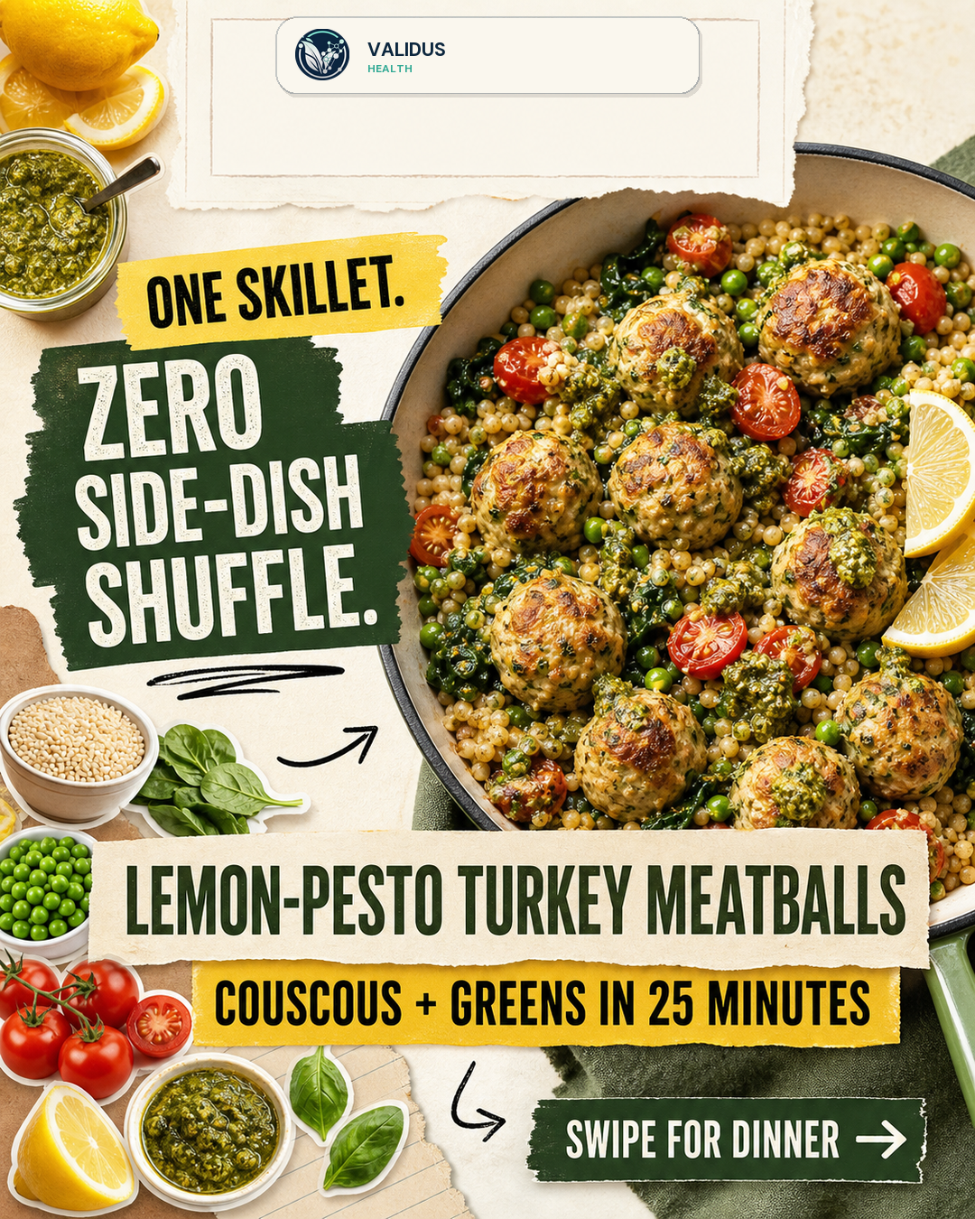 Lemon-Pesto Turkey Meatball Couscous Skillet