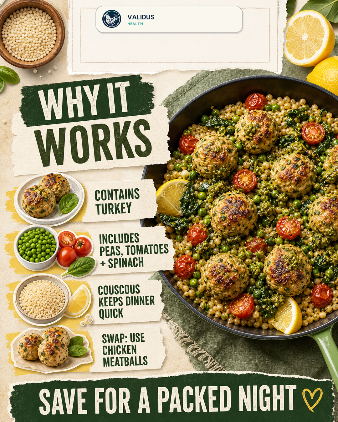 Lemon-Pesto Turkey Meatball Couscous Skillet slide 4