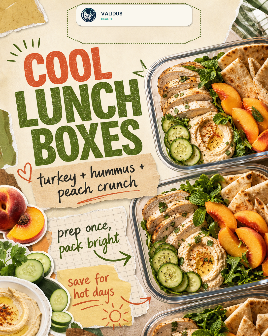Peach-Cucumber Turkey Hummus Pita Boxes