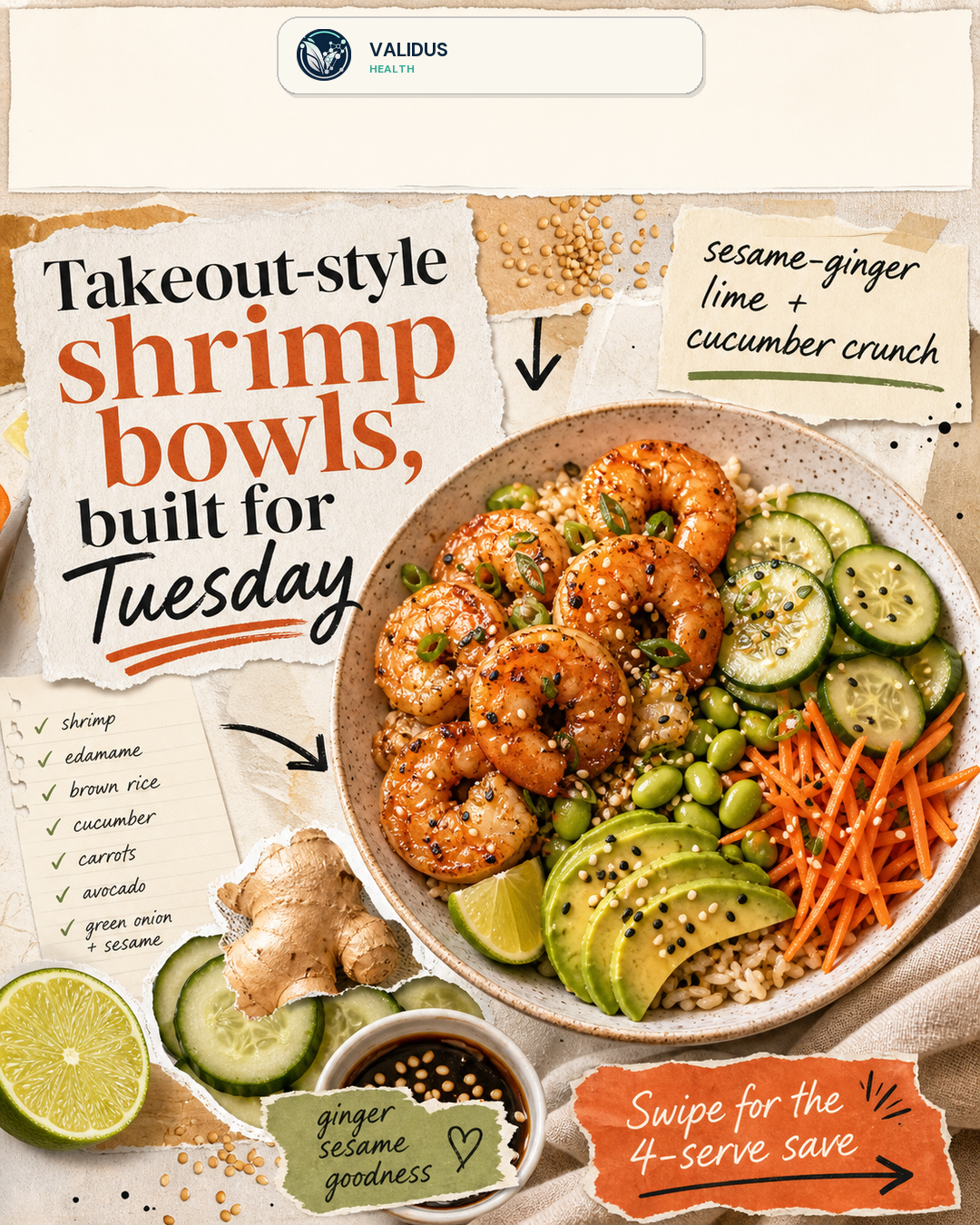 Sesame-Ginger Shrimp Edamame Rice Bowls