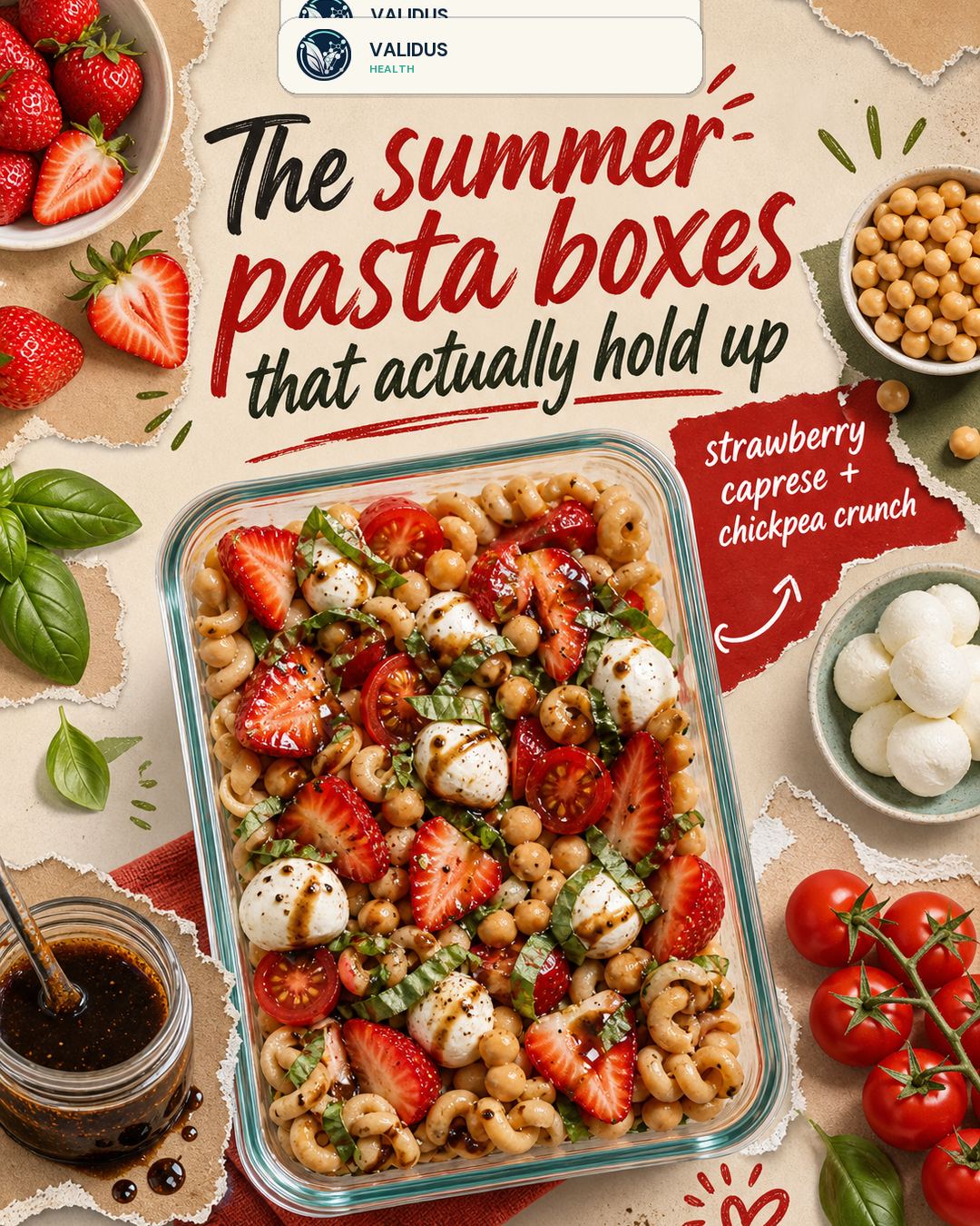 Strawberry Caprese Chickpea Pasta Prep Boxes
