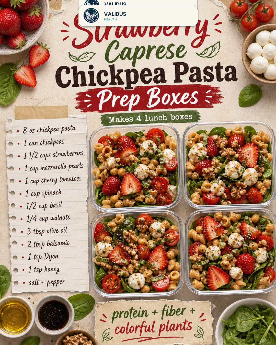 Strawberry Caprese Chickpea Pasta Prep Boxes slide 2