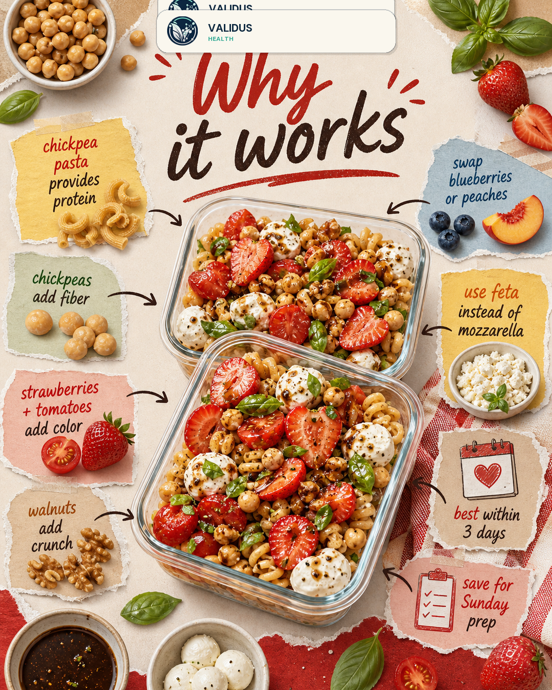 Strawberry Caprese Chickpea Pasta Prep Boxes slide 4