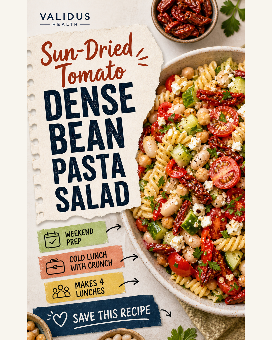 Sun-Dried Tomato Dense Bean Pasta Salad